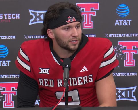 Texas Tech quarterback Brendan Sorsby reacts on sidelines during NCAA eligibility controversy