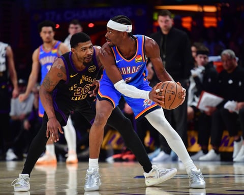 Shai Gilgeous-Alexander celebrates as Thunder eliminate Lakers in Game 4