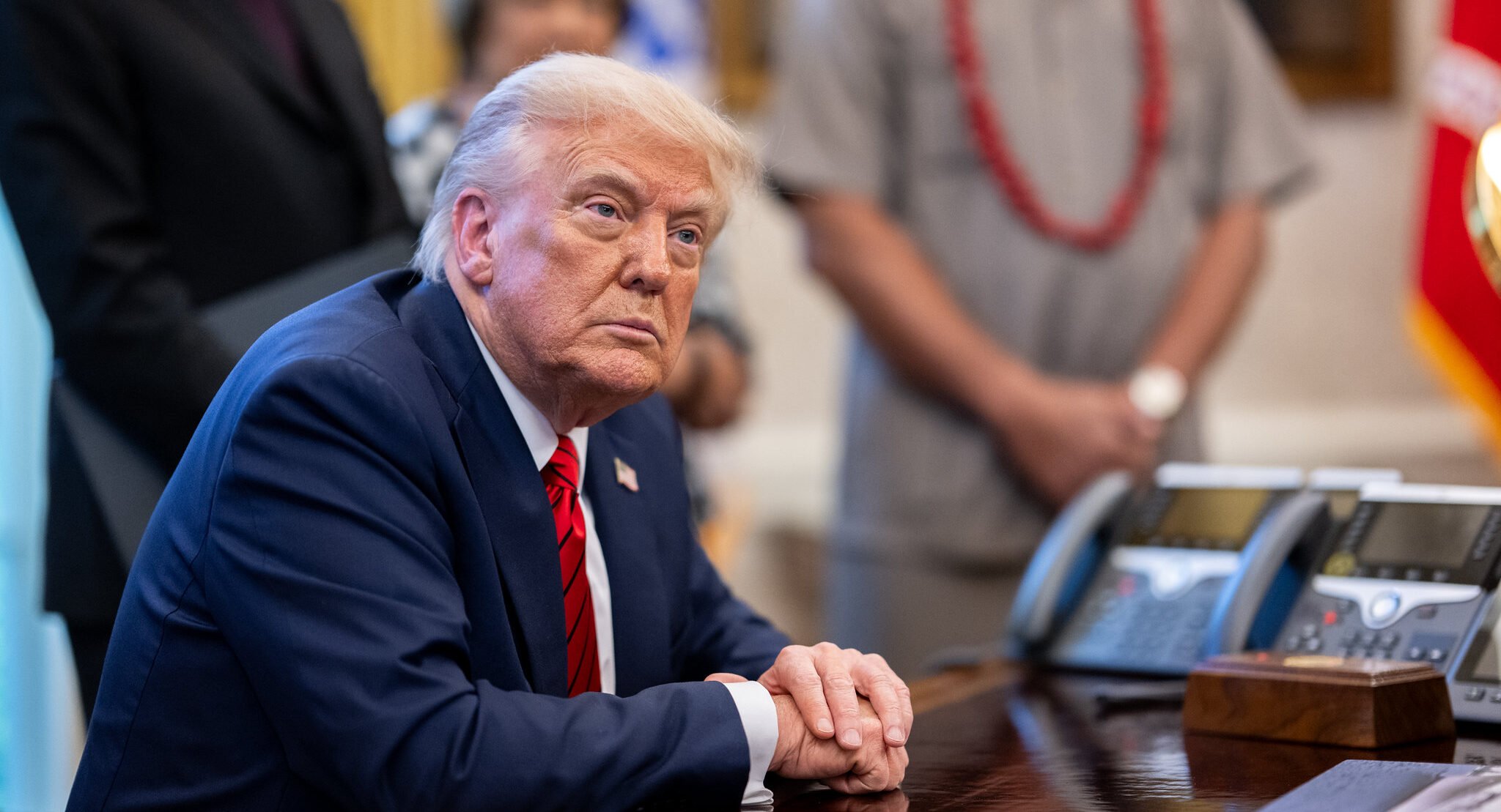 Donald Trump amid US tariff refund crisis and collapsing trade policy