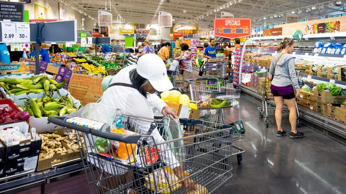 Shoppers inside a grocery store as US inflation hit a three-year high of 3.8% in April 2026