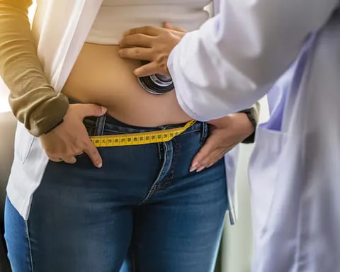 A doctor measuring a patient's waist circumference as an alternative to BMI for obesity diagnosis