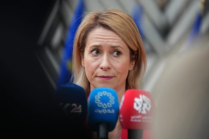 EU High Representative Kaja Kallas at Brussels foreign affairs council meeting on Russia dialogue