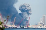 Smoke rises near Bahrain Juffair district after Iranian missile attack on US Fifth Fleet headquarters