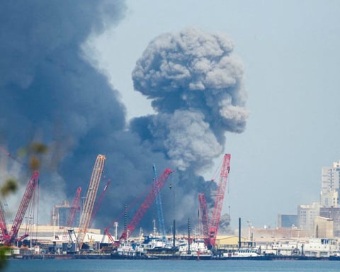 Smoke rises near Bahrain Juffair district after Iranian missile attack on US Fifth Fleet headquarters