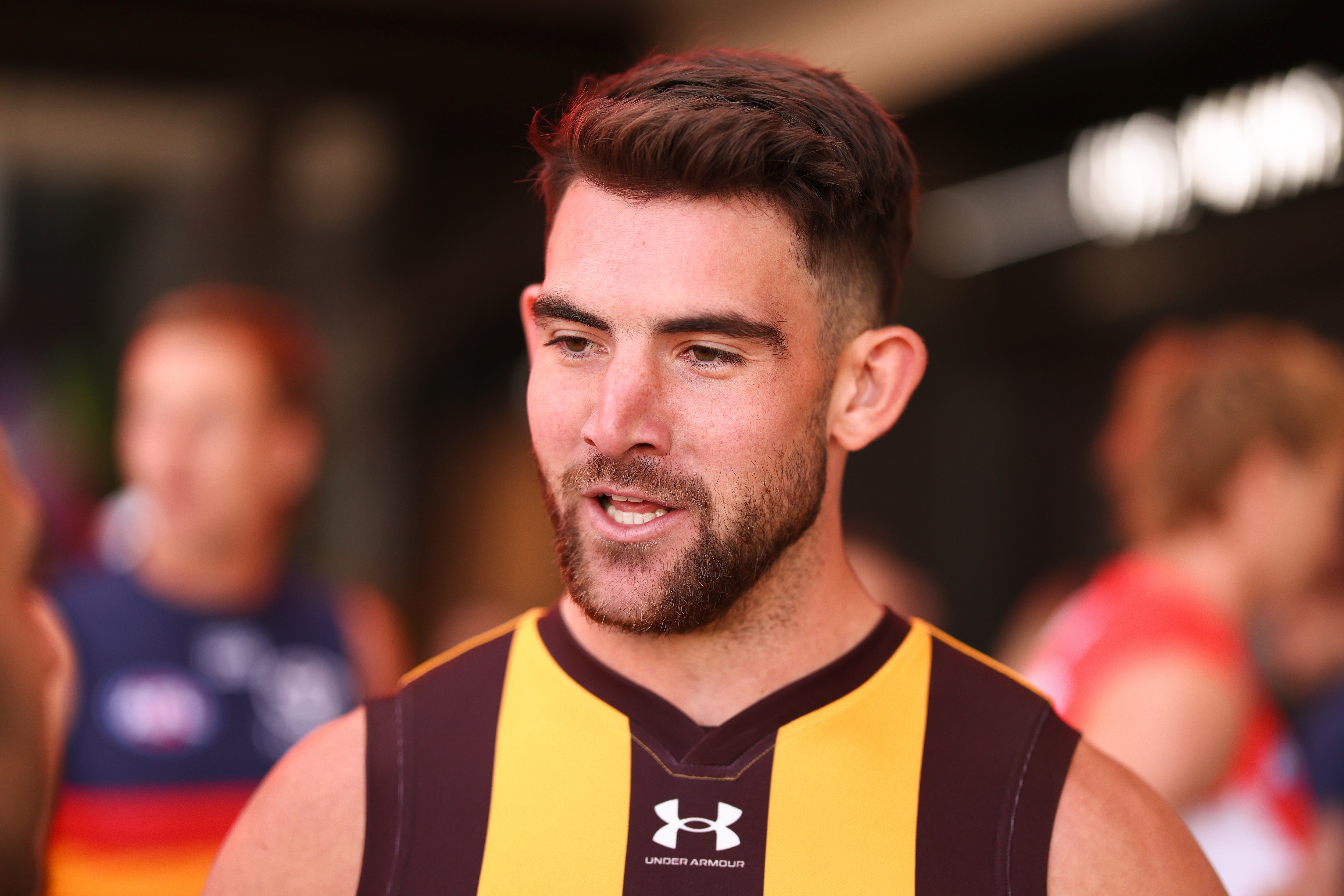 Jai Newcombe Hawthorn Hawks co-captain AFL 2026 Captains Day Marvel Stadium