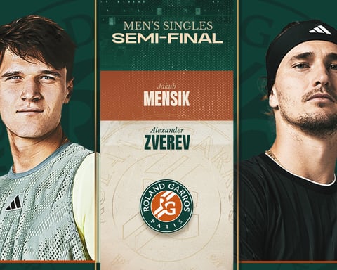 Jakub Mensik and Alexander Zverev face off in the French Open 2026 men's semifinal at Roland Garros