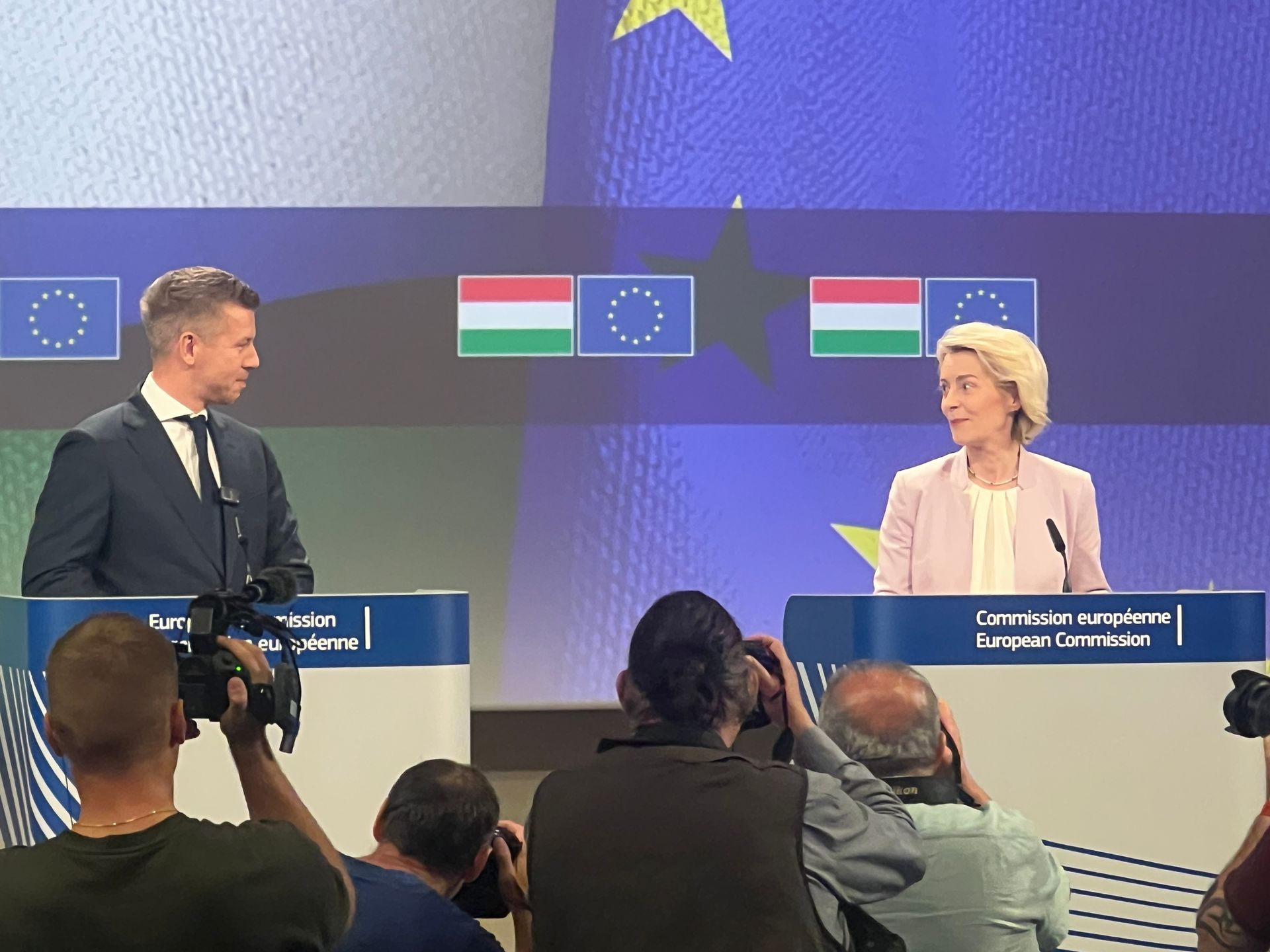 Hungarian Prime Minister Péter Magyar at the European Commission in Brussels, May 29, 2026, after securing release of frozen EU funds