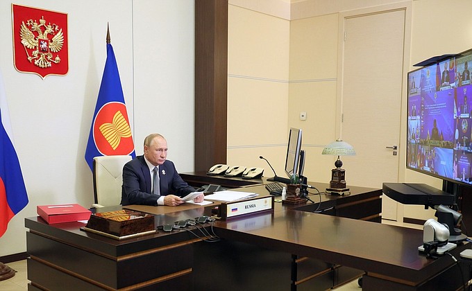Vladimir Putin at Russia-ASEAN summit via videoconference Novo-Ogaryovo 2021