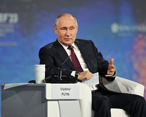 Vladimir Putin speaking at the St. Petersburg International Economic Forum plenary session on AI and drones