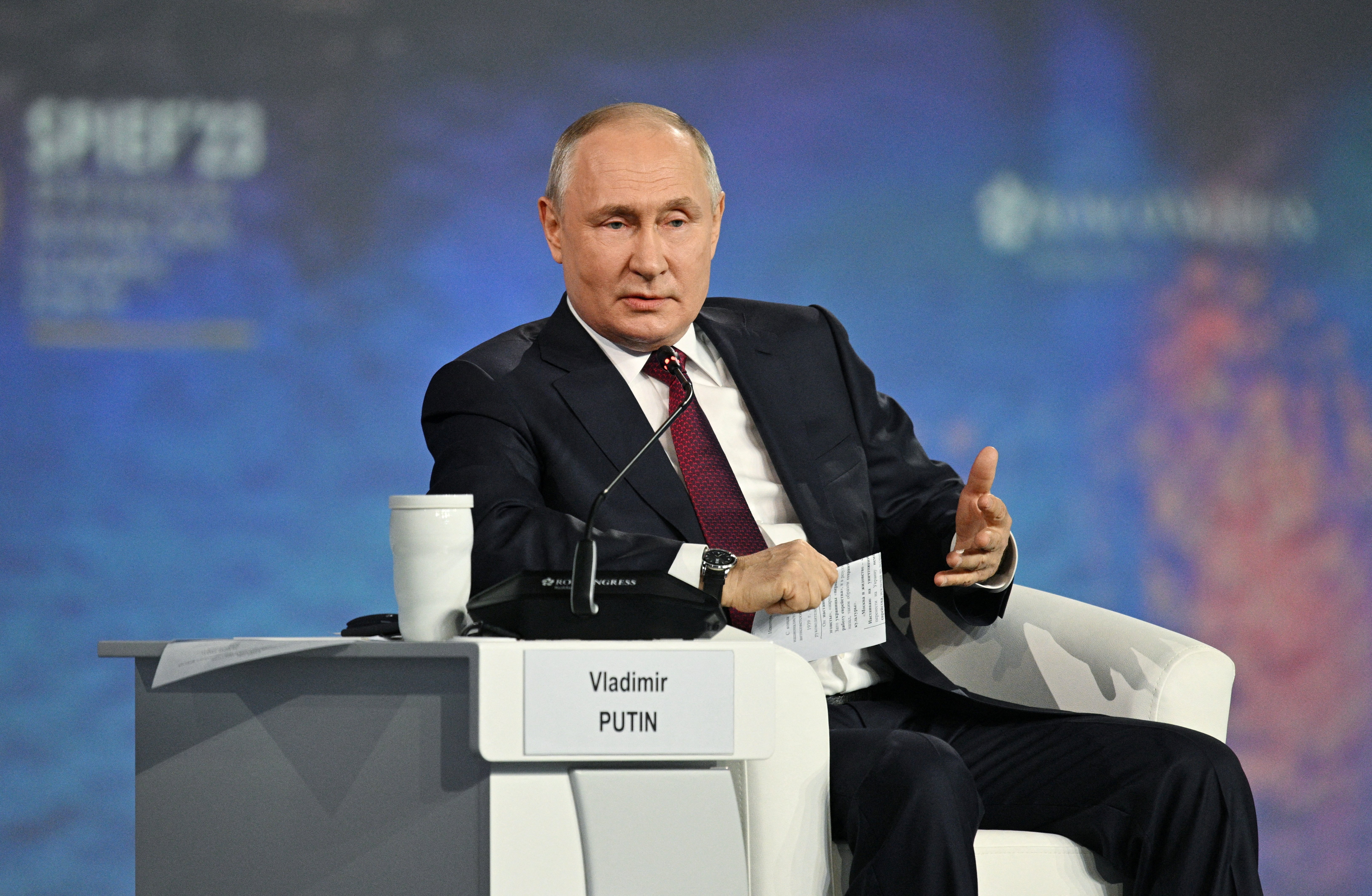 Russian President Vladimir Putin speaks at the St. Petersburg International Economic Forum SPIEF plenary session
