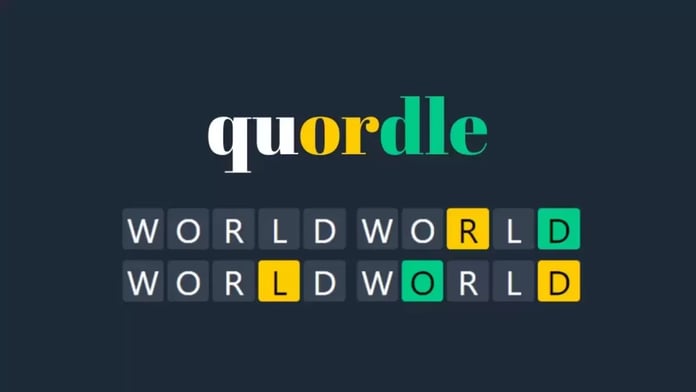 Quordle today June 4 2026 answers and hints for Game 1592 on a smartphone screen