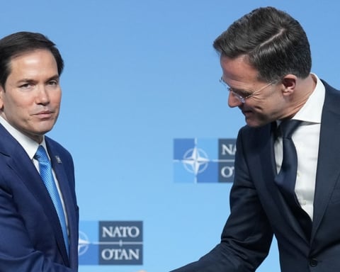 US Secretary of State Marco Rubio and NATO Secretary-General Mark Rutte at NATO foreign ministers meeting in Helsingborg Sweden 2026