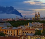 Black smoke rises over St. Petersburg after Ukrainian drone strikes hit the oil terminal on SPIEF opening day