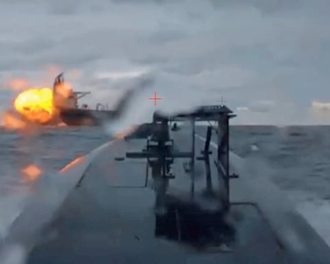 Ukrainian sea drone strikes Russian shadow fleet oil tanker Dashan in the Black Sea