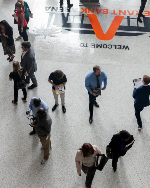 Job seekers at an employment fair in the United States ahead of the May 2026 jobs report