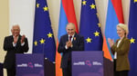 European Commission President Ursula von der Leyen, European Council President Antonio Costa and Armenian Prime Minister Nikol Pashinyan at EU-Armenia summit in Yerevan