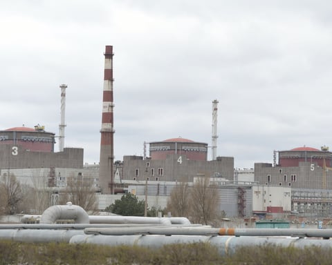 Aerial view of Zaporizhzhia Nuclear Power Plant in Russian-occupied Enerhodar, southeastern Ukraine