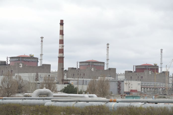 Aerial view of Zaporizhzhia Nuclear Power Plant in Russian-occupied Enerhodar, southeastern Ukraine