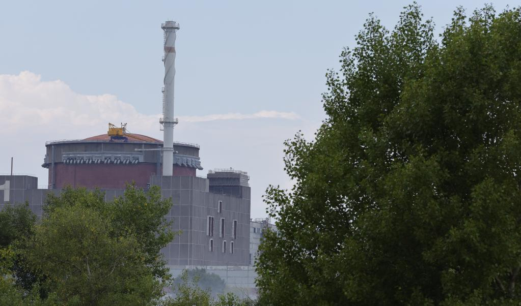 Aerial view of the Zaporizhzhia Nuclear Power Plant with cooling towers in southern Ukraine