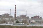 Zaporizhzhia Nuclear Power Plant viewed from the bank of Kakhovka Reservoir